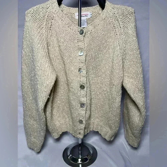 Talbots Women's Ivory Tight Knit Button Down Crew Neck Sweater, Size Small - Picture 1 of 2